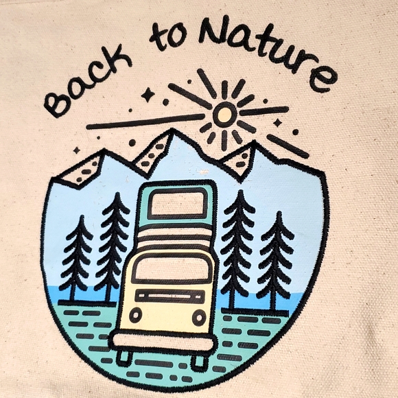 Canvas Tote Bag Back To Nature Handbag Beige 6 Pockets Time & Tru - Picture 5 of 9